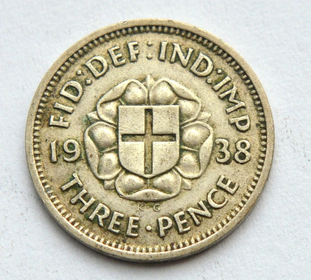 Great Britain Uk 3 Pence 1938 Old Silver Coin