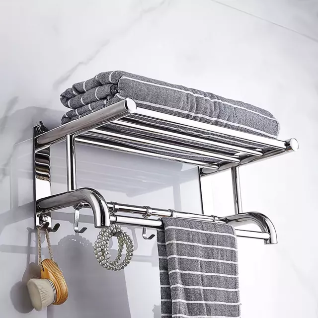 Towel Rack Bathroom Hotel Rail Holder Stainless Steel Wall Mounted Storage Shelf 3