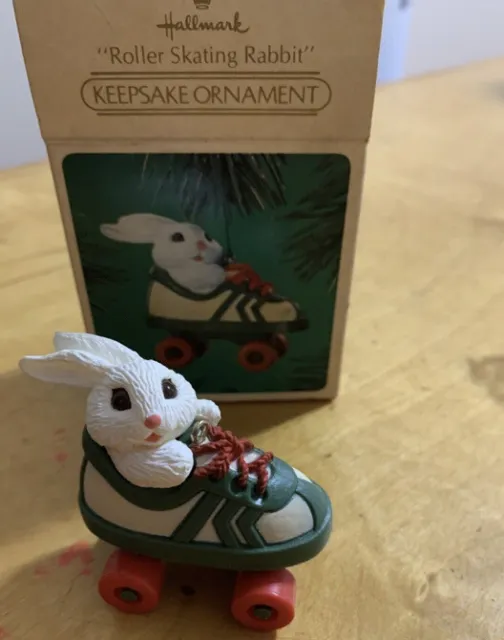 Vintage Hallmark Keepsake Christmas Ornament Roller Skating Rabbit 1984 In Box 3