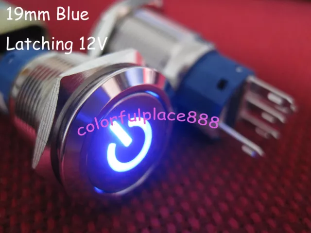 1pcs, 19mm Blue Metal with Symbol Latching Push Button Led Car Switch 12V