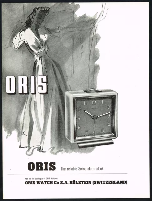 1940s Original Vintage Oris Watch Alarm Clock MCM Art Print Ad