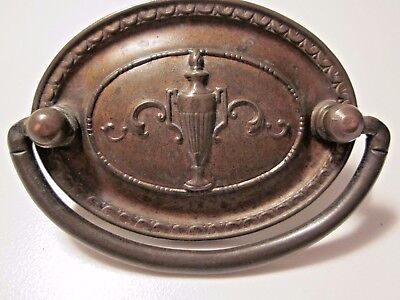 Oval 1920s Drawer Urn Drop Bail Pull Handle Aged Dark Brass 2" Centers 1 Antique