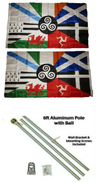 3x5 Celtique Nation Irlandais 2ply Drapeau Aluminium Pôle Kit Doré Balle Haut 3