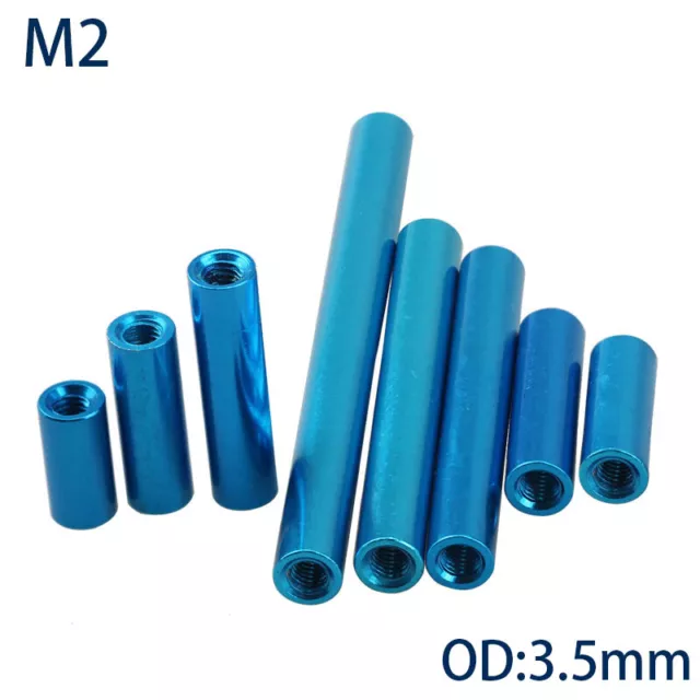 M2 Aluminum Column Round Threaded Sleeve Stud Standoff Nut Aqua Blue OD:3.5mm