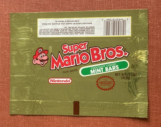 Vtg 1989 Super Mario Bros. Chocolate Candy Bar Wrapper RARE Gold Foil Nintendo!