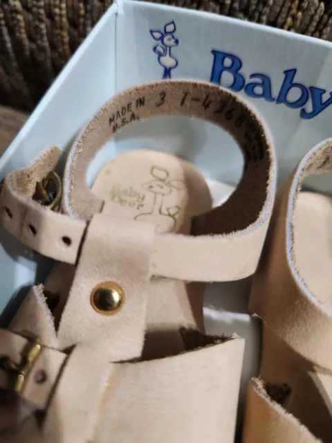 Vtg Baby Deer Baby Sandals Soft Genuine Leather Sz 3 6 To 9 Mos. Made In USA 3