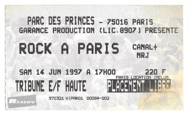 Rare / Ticket Billet De Concert - David Bowie ... : Live A Paris ( France ) 1997