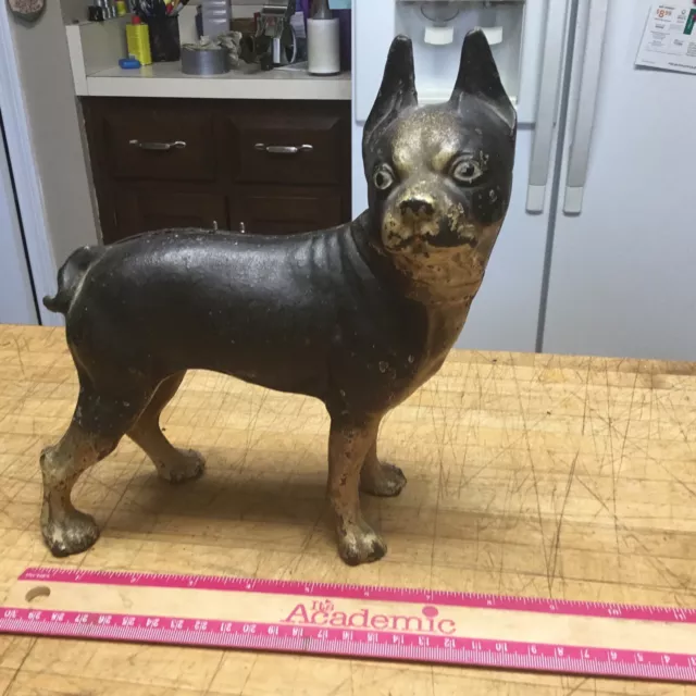 Antique Vintage Door Stop Doorstop 9” Dog Cast Iron Boston Terrier Bulldog