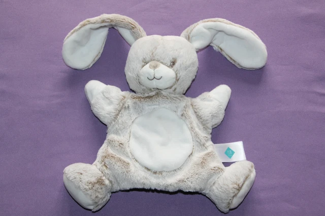 Tex Baby Doudou Lapin Plat Marionnette Blanc Beige Marron Chine Nez Gris Neuf