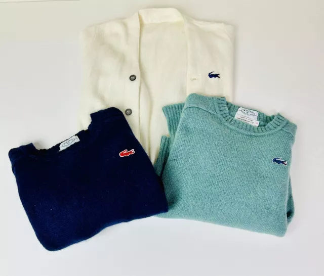 Vintage IZOD Lacoste Sweaters Lot Of 3 Kids Size 10 - 12 Wool Cardigan 1980’s