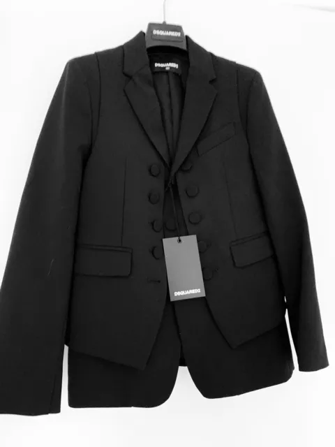 DSQUARED2 Giacca Abito Formale Ragazzo Nera Lana Doppio Seno Età 8-10 CTRL £450 NUOVA