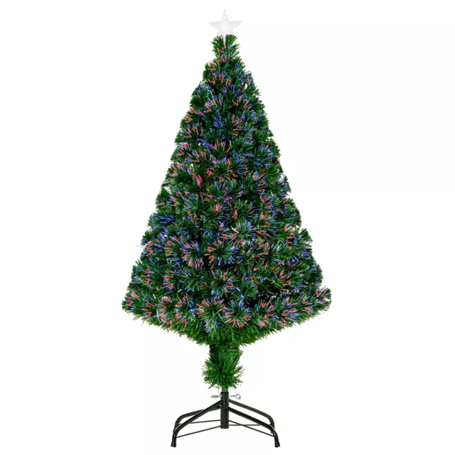 HOMCOM 4FT Pre-lit Fibre Optic Christmas Tree Artificial Holiday Décor Metal