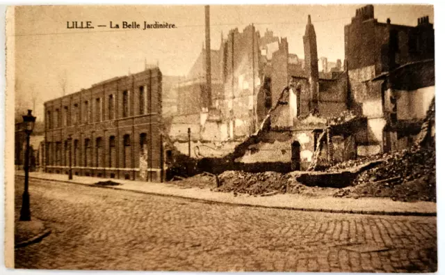 1918 Photo Postcard LilleThe Beautiful Gardener Bomb Damage Ruins, WW1