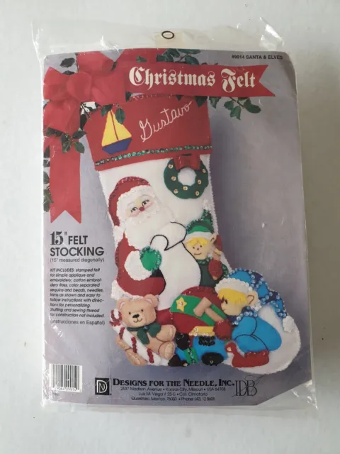 Bucilla Vintage Santa & Elves Felt Applique Embroidery Stocking Kit 15"