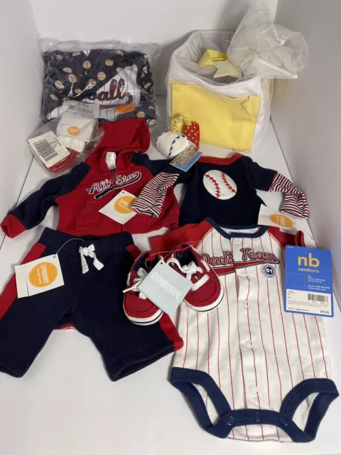 NWT Gymboree Boys Preemie Up to 5lbs Navy Blue Red Baseball 9PC Outfit Blanket+