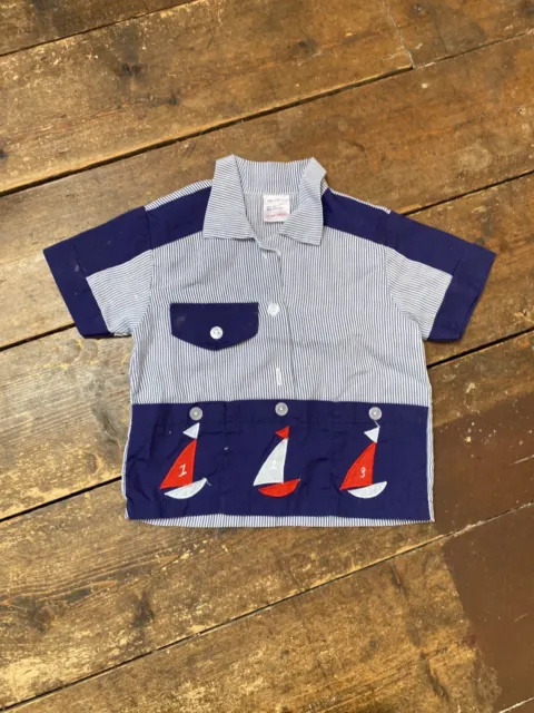 Camicia vintage bambino barca nautica età 12-18 mesi anni '90