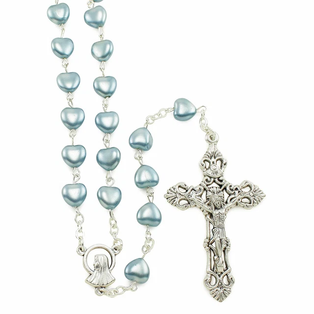 Sapphire Rosary Glass Heart Beads Our Lady of Lourdes