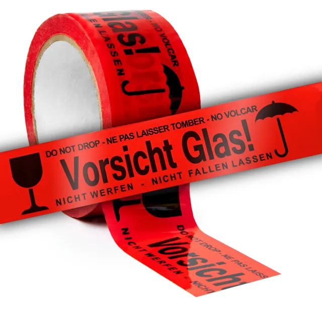36x Vorsicht Glas Klebeband 48 mm x 66 m rot Packband Bruchgefahr Paketklebeband