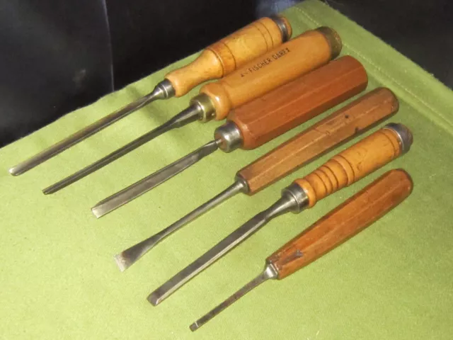 OUTIL ANCIEN,PETIT MODELE SCULPTEUR LOT de 6 GOUGES ,CISEAUX A BOIS ,BEDANES,