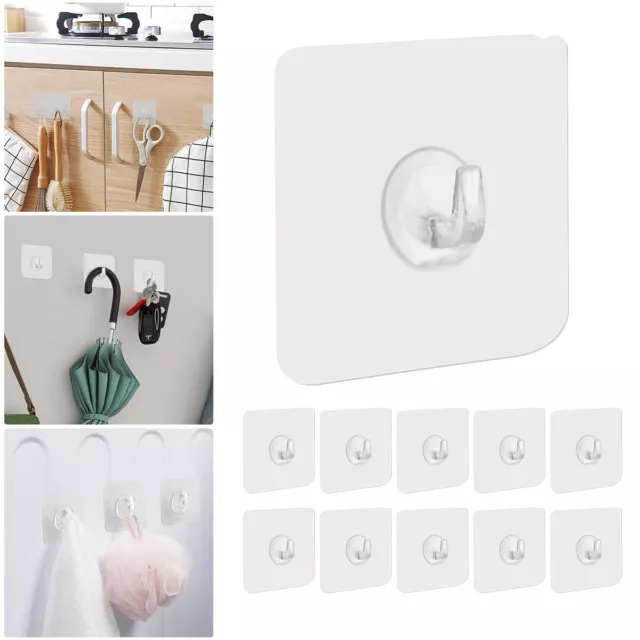 1-20 Self Adhesive Strong Sticky Hooks Heavy Duty Wall Seamless Transparent Hook