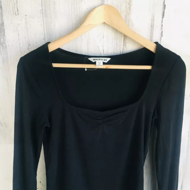 NWOT $119 Whistles  Ribbed Knit Top Sweetheart Neckline Black Tee Minimalist 4 S 2