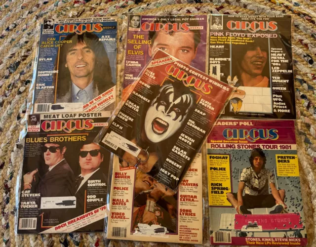 Vintage 1970s 1980s Circus Magazine Lot Of 7 KISS Led Zeppelin Pink Floyd Alice