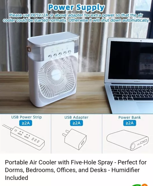 Portable 4 In 1 Personal Evaporative Air Cooler Fan Humidifier Cooling Fan USB 2