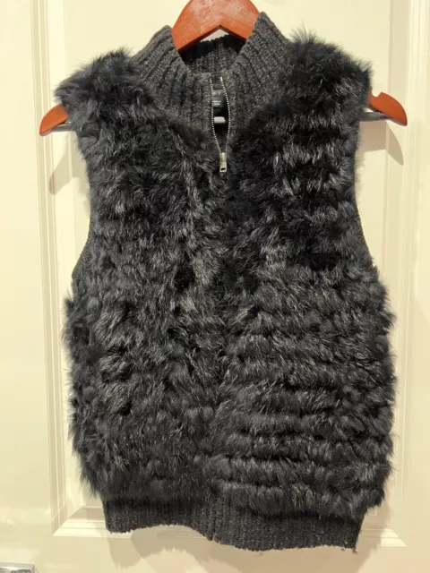 Theory black Rabbit fur vest (small), zip closure 