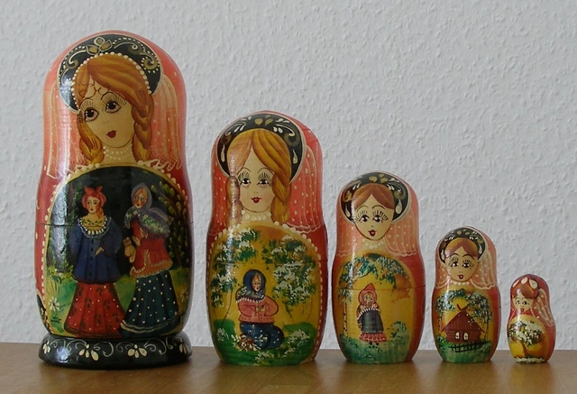 Matroschka! Russische Matrjoschka! Babuschka!5 Puppen. HANDGEMALT&SIGNIERT 18 cm