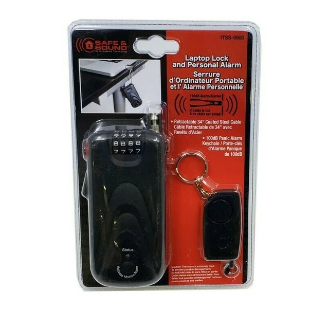 SAFE & SOUND Laptop Lock w/ Alarm + Personal Panic Alarm Keychain 100dB