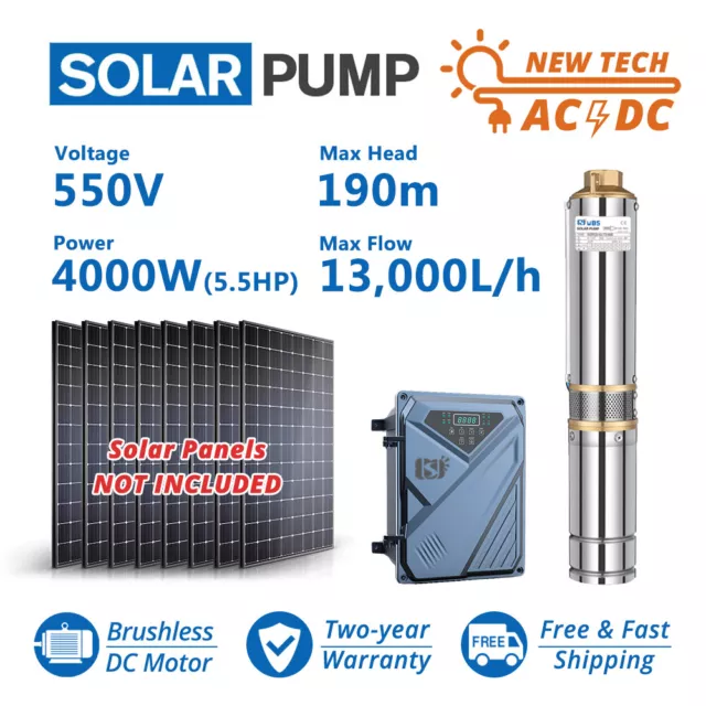4" AC/DC Deep Bore Well Solar Water Pump 4KW Submersible 380V 190m Bomba Solares