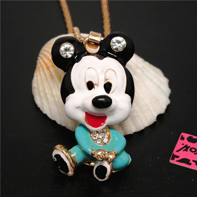 New Blue Enamel Rhinestone Baby Mouse Pendant Betsey Johnson Chain Necklace
