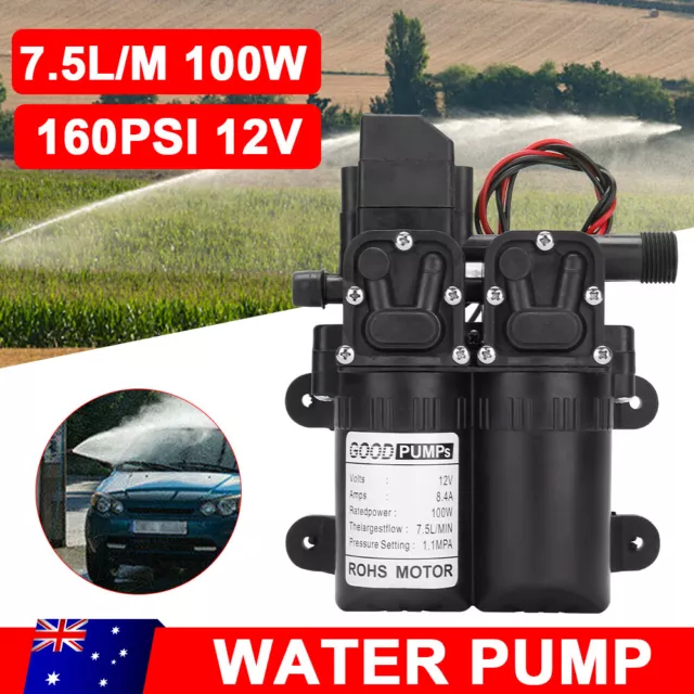 100W 160PSI 12V Water Pump High Pressure Caravan Boat Marine 6.5Lpm Self-Priming