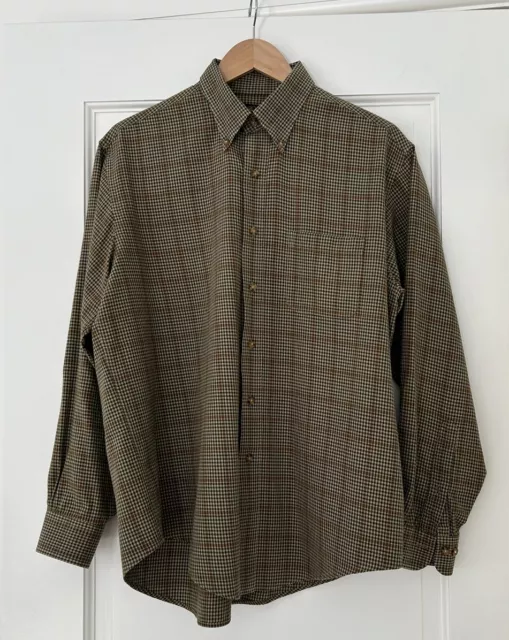 Brooks Brothers Men's Brooks Flannel  Wool Button Shirt Brown tan Plaid Large