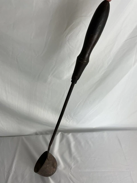 Antique Primitive Wood Handled Cast Iron 23.5" Long Lead Smelting Tool?