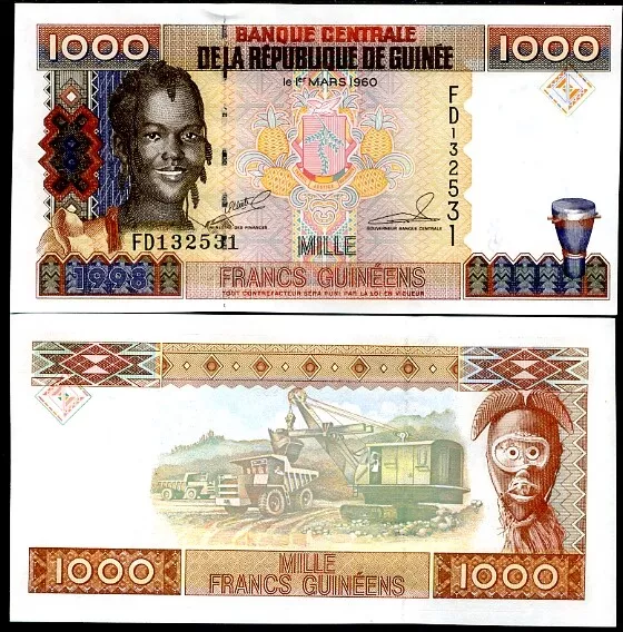 Guinea 1000 Francs 1998 P 37 UNC