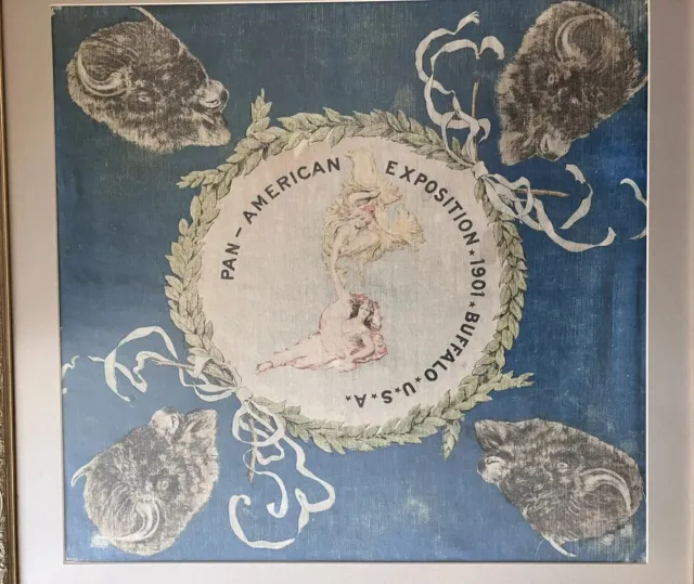 Antique 1901 Pan American Expo Buffalo N.Y. Tapestry Fabric Cloth Rare Souvenir