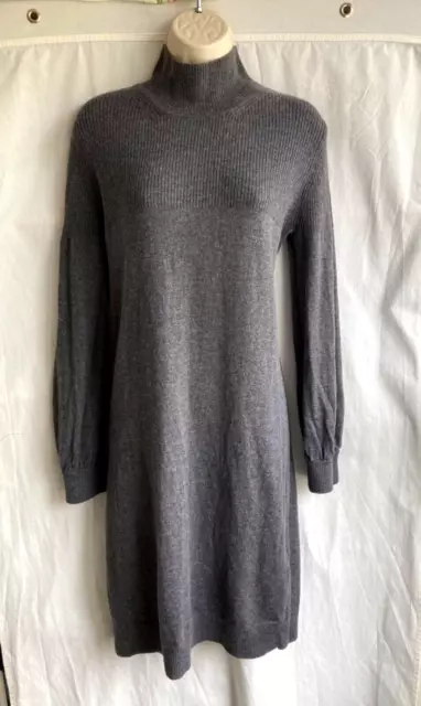 WHISTLES Wool Cashmere Grey Jumper Dress Size M UK 12 Turtle Neck VGC