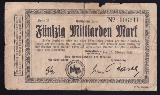 Geilenkirchen Heinsberg: 50 Milliarden Mark 15.10.1923 - Serie H