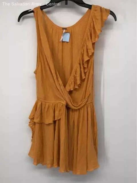 Free People Womens Orange Sleeveless Surplice Neck Ruffle Tunic Tank Top Size M