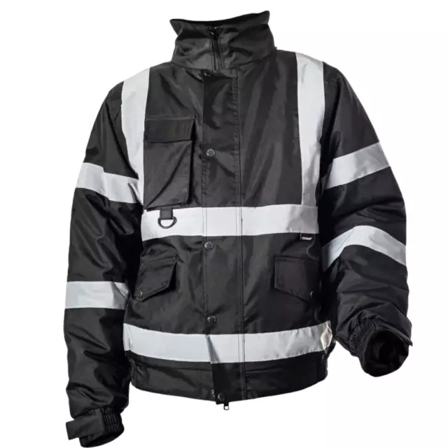 Black Hi Viz Vis Visibility Contractor Safety Bomber Jacket Coat Waterproof New