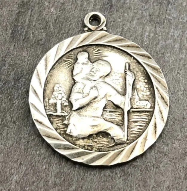 St Christopher Medal Pendant  Sterling Silver 925 Medium Round 2.55gms
