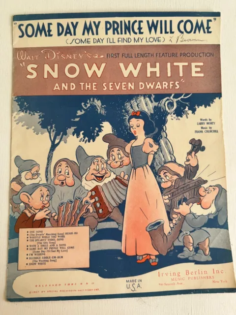 1937 Sheet Music for Disney's Snow White and the Seven Dwarfs