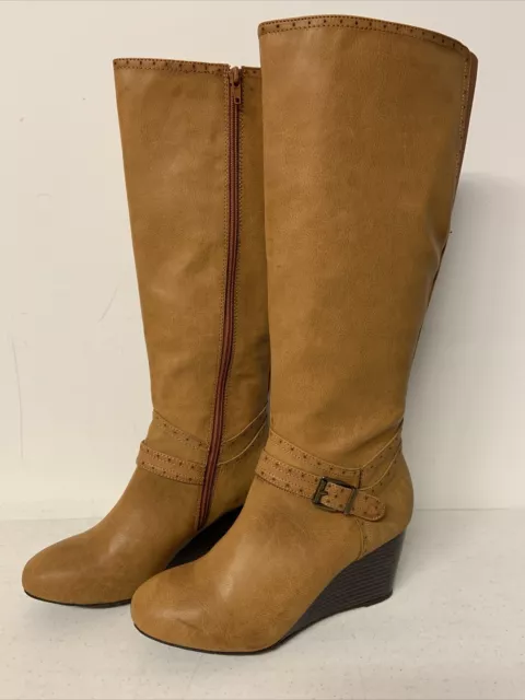 MIA WOMENS CLARETTA Tan Heels Knee High Boots Shoes 8.5 Medium NIB