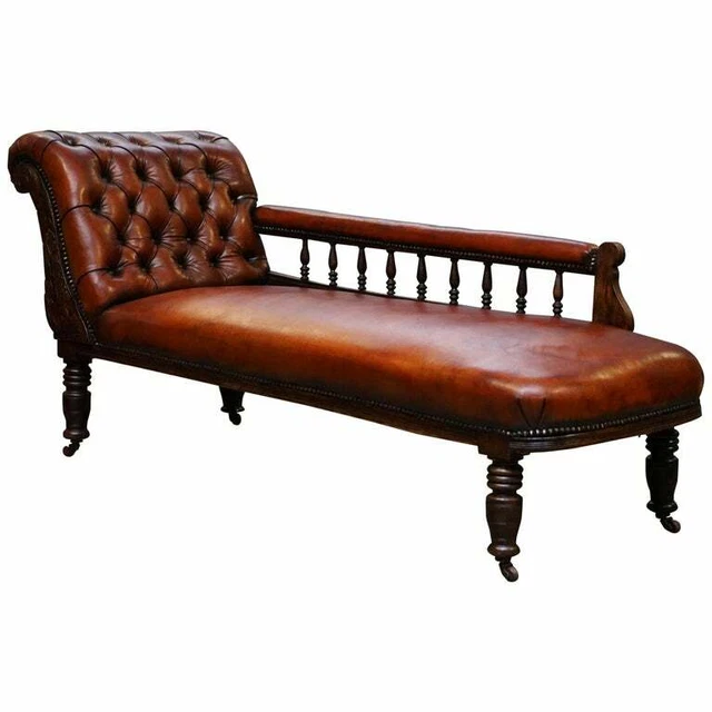 Lovely Restored Victorian Chesterfield Cigar Brown Leather Chaise Lounge Daybed