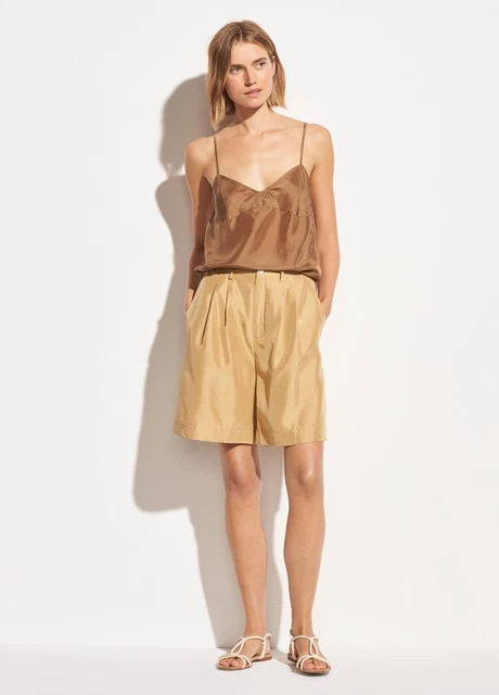 VINCE Shorts Women's Size 16 Plus Drapey Habotai Bermuda Silk Gold Sun Khaki