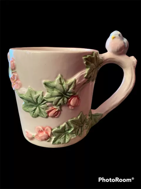 Vintage 3D Bluebird Cup Mug with surprise Egg in Bottom Majolica Style