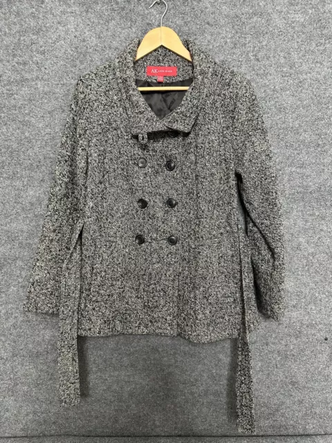 AK Anne Klein Womens Four Button Two Pocket Gray Wool Blend Pea Coat sz L