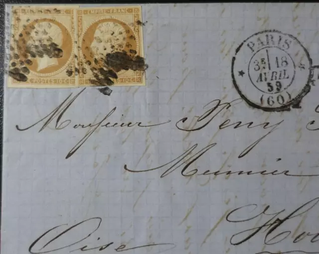 Napoleon N° 13A x2 On COVER Paris used Star Muette for Houdan