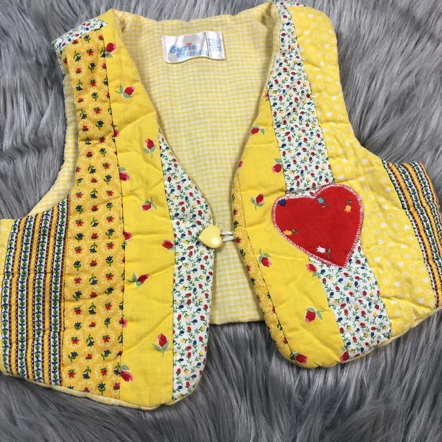 Vintage Yellow Red Patchwork Floral Heart Quilted Baby Girls Vest
